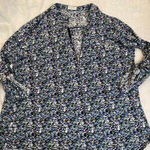 Bulotus Women's 3XL Floral Long Sleeve Quarter-Zip Pullover Blouse